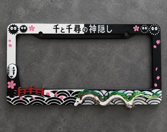 3D Printed Inspired Anime Soot Sprites Stud Ghibli License Plate Metal Frame – Unique Car Mod Accessory, Custom Gift for Car Show