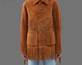 Fringe Suede Leather Western Jacket: Handmade Cowboy Style