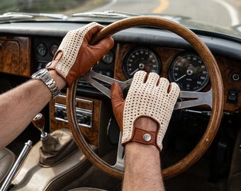 Gants de conduite en cuir pour hommes | Gants de conduite pour amateurs de voitures | Gants de course | Gants de conduite vintage | Cadeau pour lui | Cadeau voiture classique