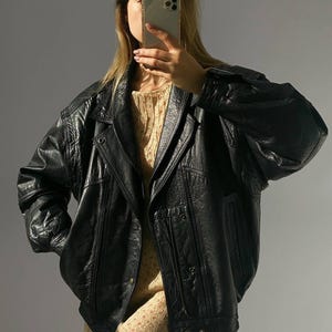 1980s Oversized Distressed Brown Leather Jacket: Vintage Boxy Fit