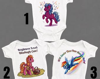 Magical Pony Baby Bodysuit | Retro Cartoon Infant Clothes | Cute & Funny Pastel Baby Onesies, Personalized Custom Girl Boy Clothes