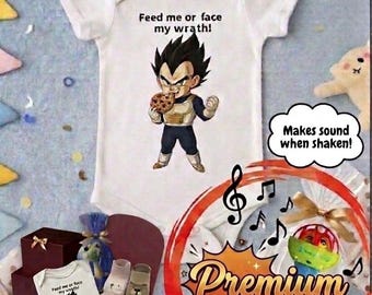 Premium, Deluxe or Standard Anime Baby Shower Gift Basket/Set | Funny Baby Onesie | Saiyan Warrior Quote Bodysuit | Anime Infant Outfit