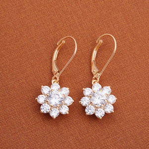 Women’s Moissanite Drop Earrings Diamond Style Leverback Earrings, 14K Yellow Gold Plated.