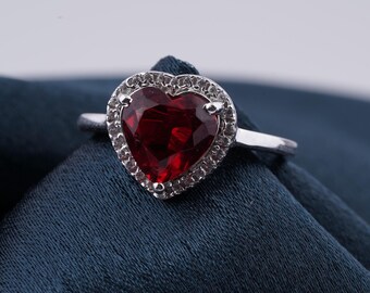 Heart Shaped Lab-Grown Ruby Ring July Birthstone Engagement Ring