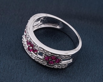 Elegante anillo de compromiso con rubí: anillo con piedra natal de julio, joyería Art Deco, regalo para mujer.