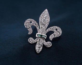 Emerald Cluster Brooch Pin | Diamond Accent, 925 Sterling Silver