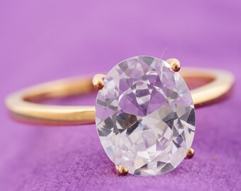 Oval Diamant Simulant Solitär Ring Gold oder Silber Versprechensring
