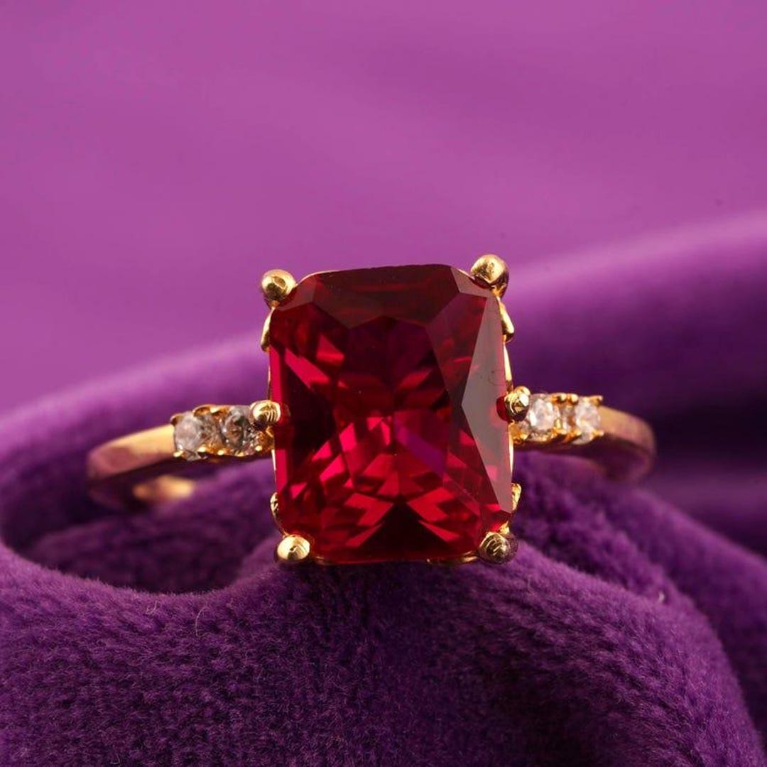 Ruby Radiant Cut Engagement Ring | 14K Gold Over Sterling Silver ...