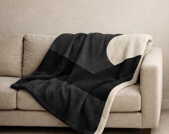 Architectural Shadow Sherpa Blanket – Modern Minimalist Neutral Home Décor Throw (Charcoal & Bone White)