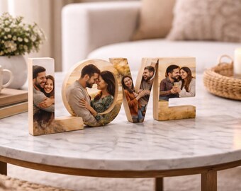 Personalized Wooden LOVE Sign with Photos – Custom Couple Photo Decor, Anniversary Gift, Valentine’s Day Gift, Romantic Home Decor
