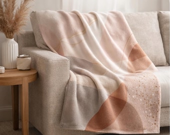 Modern Abstract Throw Blanket, Minimalist Neutral Blanket, Luxury Living Room Decor, Beige Blush Terracotta Throw, Cozy Sofa Blanket, House
