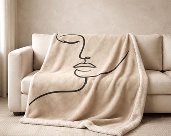 Minimalist Abstract Line Art Sherpa Blanket – Modern Neutral Luxury Home Decor Throw