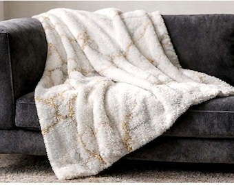 Luxury Marble Gold Throw Blanket, White & Gold Vein Plush Blanket, Glam Neutral Home Decor, Cozy Couch Throw, Housewarming Gift