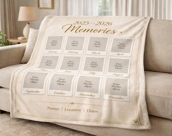 2025-2026 Photo Memory Blanket, Personalized Monthly Picture Blanket, Custom Family Collage Sherpa Throw, Anniversary Gift, Year in Review