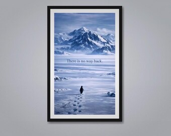 There Is No Way Back Poster, Penguin Mountain Winter Wall Art, Minimal Motivational Quote, Printable Digital Download, Scandinavian Neutral