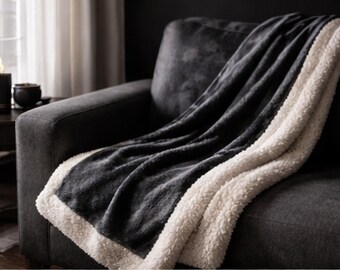 Black Onyx Sherpa Blanket, Luxury Dark Throw, Cozy Fleece Lined Blanket, Modern Moody Home Decor, Winter Gift for Him