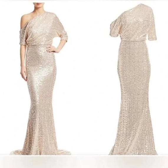 Badgley Mischka Gold Sequin Gown | One Shoulder Evening Dress | Glamorous  Formal Maxi Dress | Size 6 - Etsy Canada