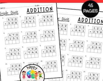 Triple Digit Addition Practice Worksheets With & Without Regrouping - Printable PDF File Math Drills Answers Key Included