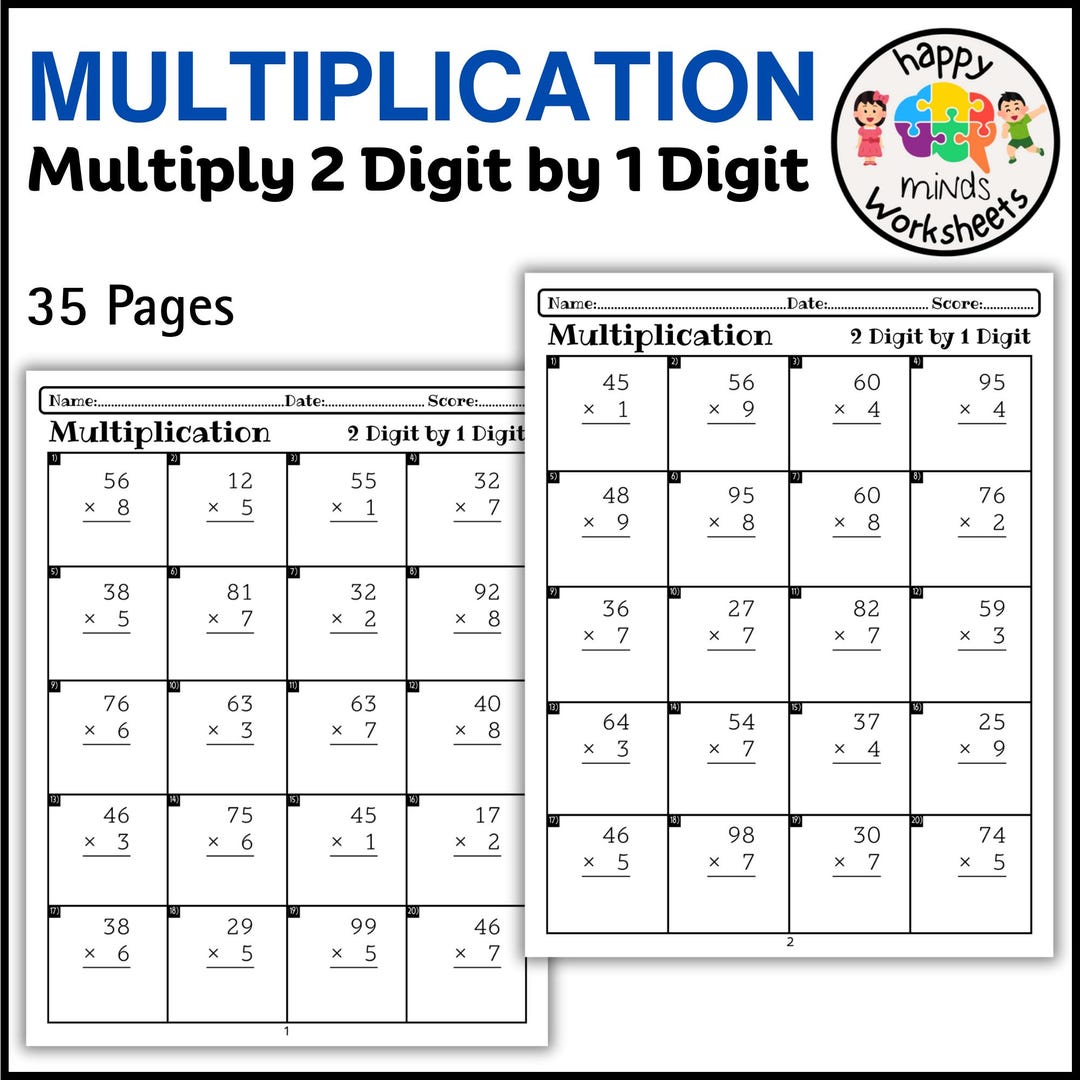 Multiply 2 Digit by 1 Digit Practice Worksheets - Printable Math Drills ...