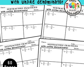 Subtracting Fractions With Unlike Denominators Practice Worksheets - Printable PDF File Math Drills