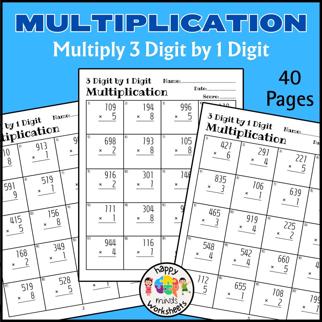 3-digit by 1-digit Multiplication Worksheets - Printable Pages Math ...