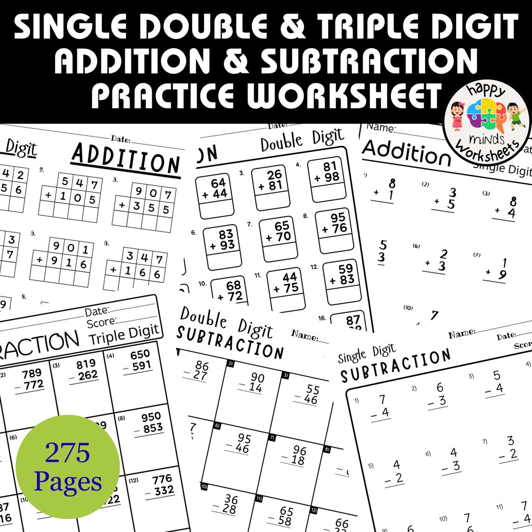 Hojas de ejercicios para practicar sumas y restas de un dígito, dos o ...