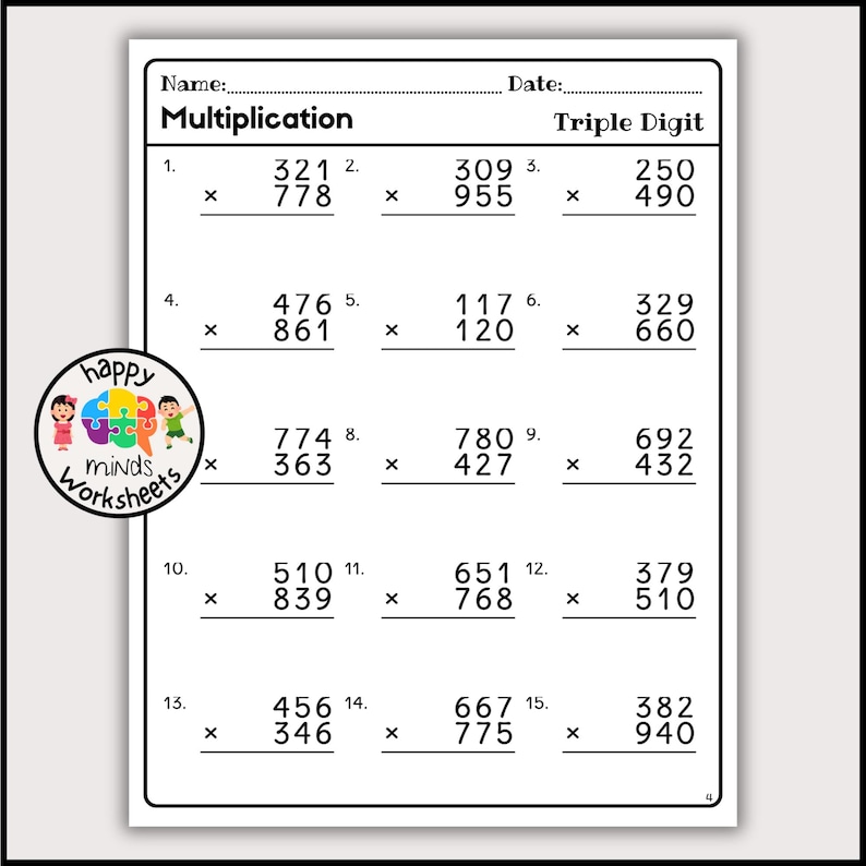 Triple Digit Multiplication Worksheets - Multiply 3 Digit by 3 Digit ...