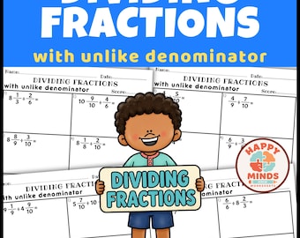 Dividing Fractions with Unlike Denominators Practice Worksheets - Printable PDF File Math Drills