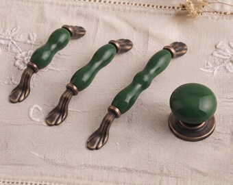 Colorful Ceramic Drawer Pulls, Vintage Golden Cabinet Handles, Rustic Dresser Hardware, Retro Cupboard Knobs, Unique Kitchen Hardware