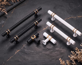 Luxury Cabinet Pulls, Black White Gold Drawer Knobs, Modern Kitchen Hardware, Dresser Handles, Minimalist Furniture Hardware, Wardrobe Pulls