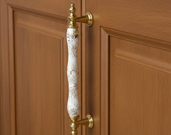 Uchwyt do szuflady z ceramiki w stylu rustykalnym, 64-96-128 mm | Uchwyt do szafki z postarzanej porcelany | Gałka meblowa w stylu rustykalnym