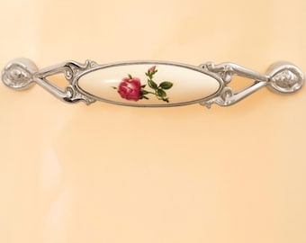 Porcelanowe uchwyty do szuflad w kolorze szmaragdowej bieli, chromowane, 128 mm – uchwyty kuchenne w stylu vintage, okucia meblowe, gałki dekoracyjne