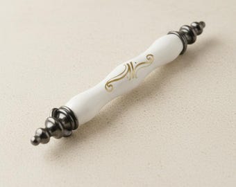 Ceramiczne gałki i uchwyty do szafek, białe, czarno-złote, zielone, kuchenne klamki do drzwi w stylu farmhouse, ozdobne okucia