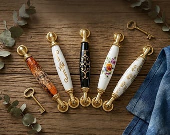 Luxury Porcelain Cabinet Handles Gold Trim Drawer Pulls Vintage Floral Kitchen Knobs Furniture Hardware 96 128 160 mm