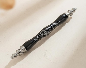 Nowoczesne, ręcznie robione ceramiczne uchwyty do szafek, luksusowe rustykalne gałki w kolorze czarnym i złotym (64 mm, 96 mm, 128 mm)