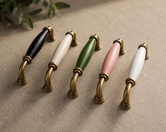 Set di 5 maniglie per mobili in ceramica vintage, pomelli per cassetti da cucina in ottone anticato, accessori colorati per mobili.