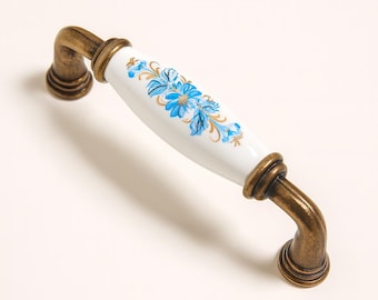 Vintage Ceramic Cabinet Handles 96mm – Floral Porcelain Drawer Pulls, Kitchen Cupboard Knobs, Shabby Chic Furniture Hardware
