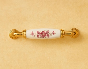 Uchwyt do szuflady szafki w stylu vintage z ceramiki, 96 mm – gałka z porcelany w kolorze białego złota do mebli kuchennych, okucia w stylu rustykalnym rubinowym