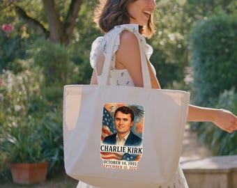 Bolso tote de algodón Charlie Kirk: cierre con cremallera
