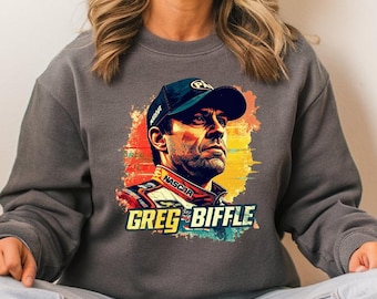 Camiseta vintage con retrato de carreras, estilo póster de automovilismo, camisetas gráficas, camiseta unisex de carreras, ideal para aficionados a las carreras, regalo para los fans de Greg Biffle.