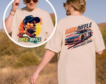 Camiseta vintage con retrato de carreras, Greg Biffle, estilo póster de automovilismo, camisetas gráficas, unisex