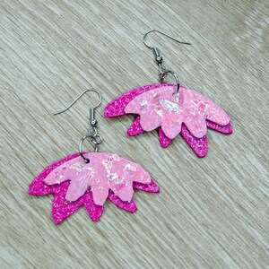 Pink Flower Earrings made with hand painted leather