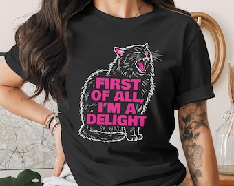 First of All I'm a Delight PNG, Staring Black Cat, Angry Animals, Introvert's Sarcastic Quote for T-Shirts & Mugs