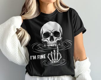 I'M FINE Drowning Skull PNG, Sarcastic Funny Snarky Trendy Design, Original Designer, Single Color PNG, Perfect for Shirts, Mugs, Stickers