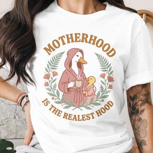 Motherhood is the Realest Hood PNG, Silly Goose Retro Mama Design for T Shirt, Hoodie, Patch, Notebook, Mug, Tumbler, Tote Bag Decal