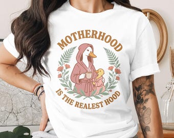 Motherhood is the Realest Hood PNG, Silly Goose Retro Mama Design for T Shirt, Hoodie, Patch, Notebook, Mug, Tumbler, Tote Bag Decal