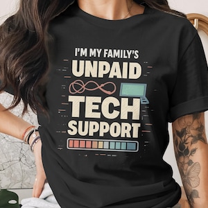Unbezahlter technischer Support, Computer Nerd PNG, Familien Geschenke für Männer, Technik-T-Shirt, lustiges Hemd, Geek Art für Tassen-Aufkleber