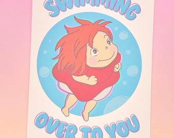 Tarjeta de cumpleaños de Ponyo: Tarjeta de felicitación al estilo del anime de Studio Ghibli