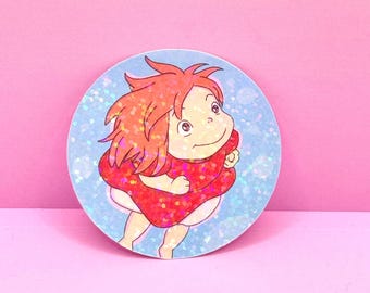 Adhesivo de vinilo laminado de Ponyo: Calcomanía brillante de Studio Ghibli para portátiles y cuadernos