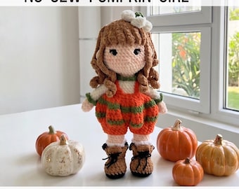 No Sew Pumpkin Girl Crochet Pattern | Low Sew Amigurumi Doll PDF Tutorial | Halloween Fall Autumn Plushie | Gift for Crochet Lovers